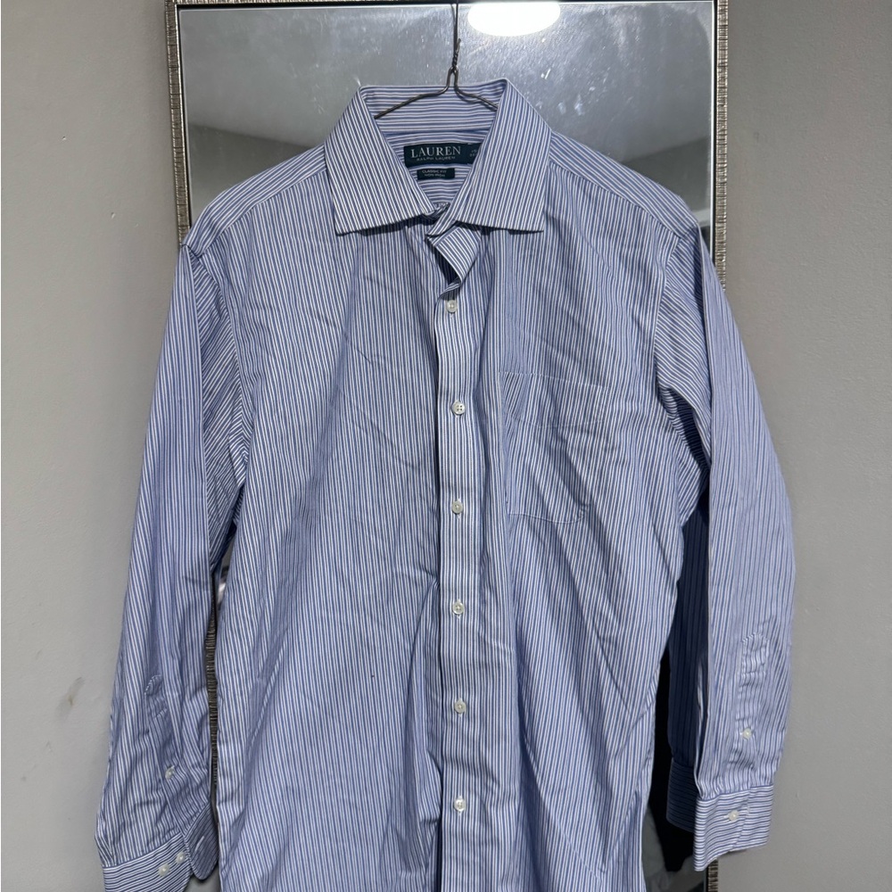 Ralph Lauren Men's Light Blue Pinstripe Dress Shirt